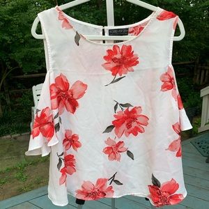 Forever 21 Plus sheer cold shoulder floral blouse